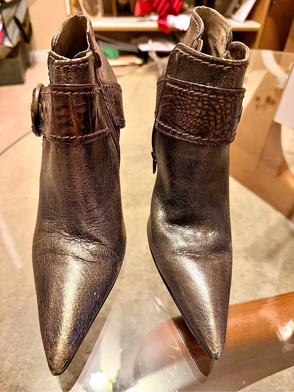 Brown Pointed-Toe Heeled Boots